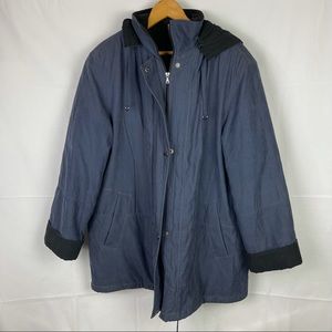 EUC Fleet Street Blue Suede Textured Long Line Hooded Jacket